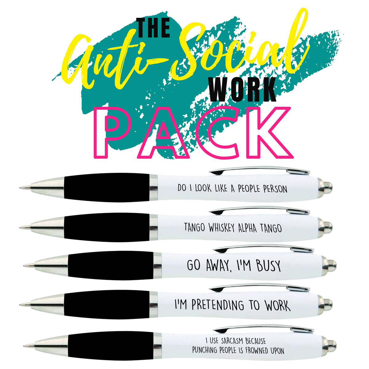 Funny Pen Pack - The Antisocial pack, Quirky Pens 5 pen set