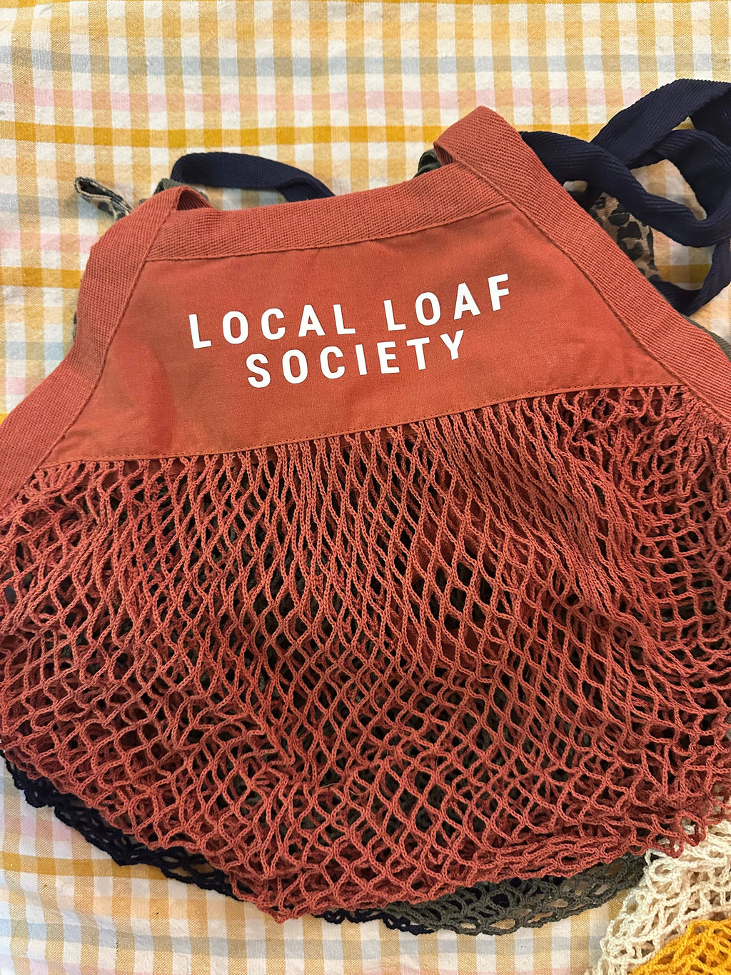 Mesh Grocery Shopper: Cream- dark green out for provisions / Regular